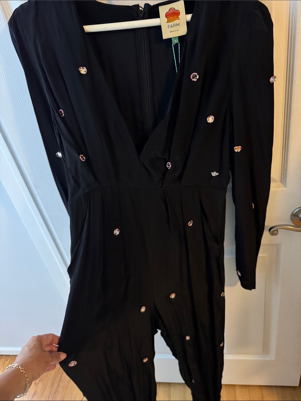 FARM Rio Black Embellished V-Neck Jumpsuit